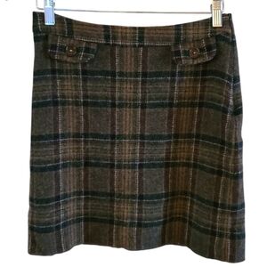 Boden Plaid 100% Wool Mini Skirt - Green,Brown, Gray